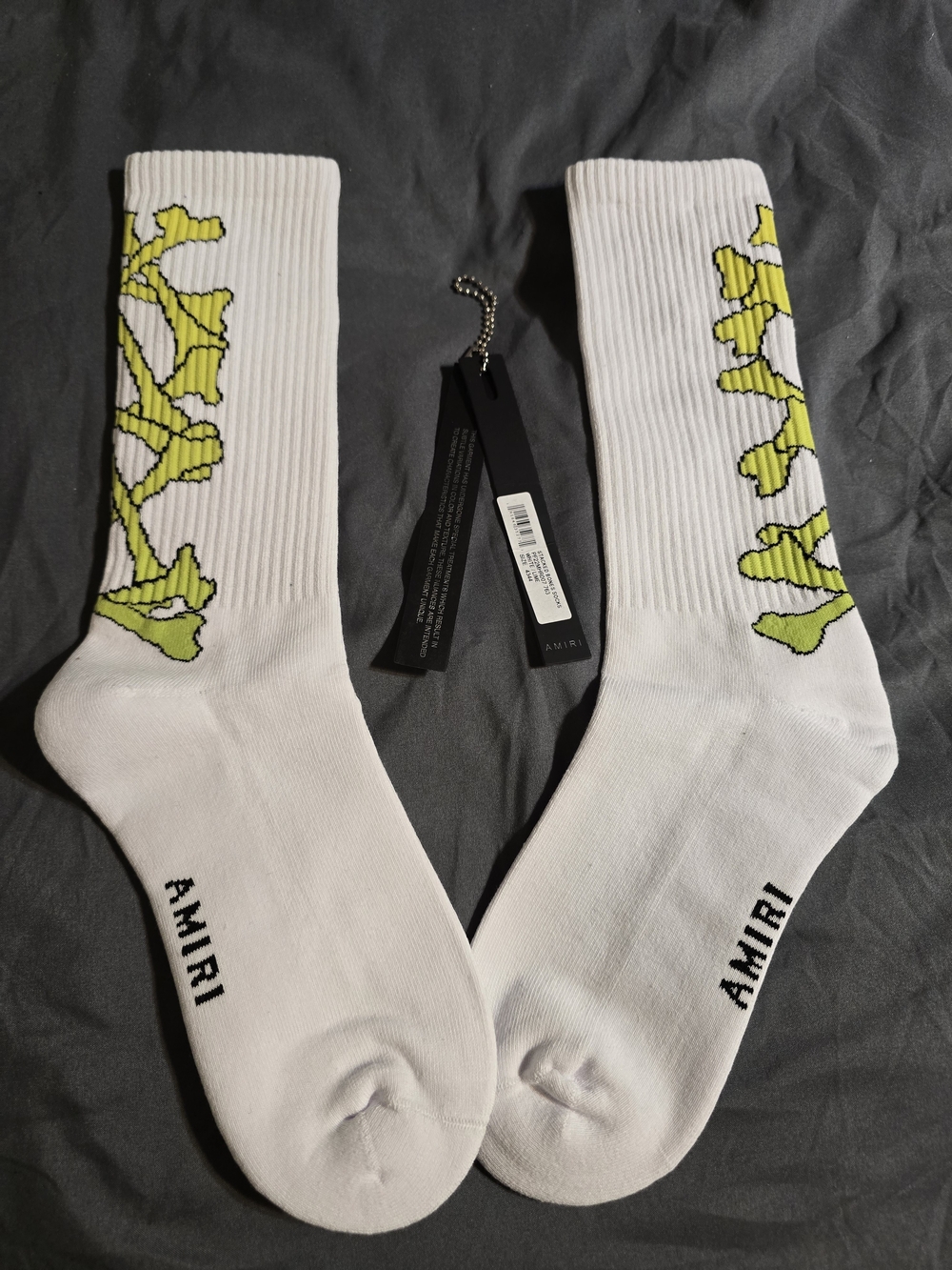AMIRI White Crew Socks with Green Bones